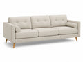 Canapé trois places tissu polyester beige pieds bois