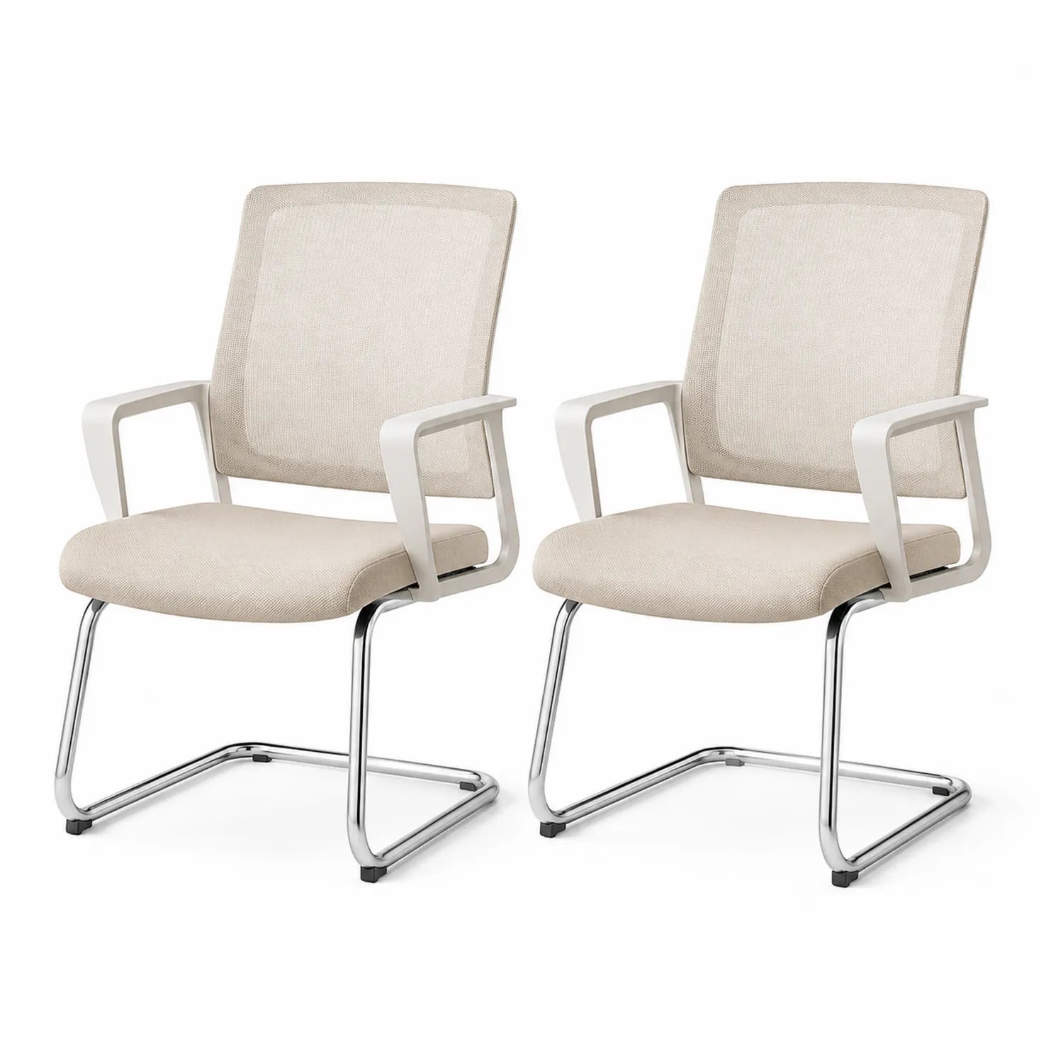 Ensemble de 2 chaises en tissu beige et métal chromé