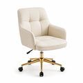Chaise de bureau en cuir synthétique beige avec base en métal doré
