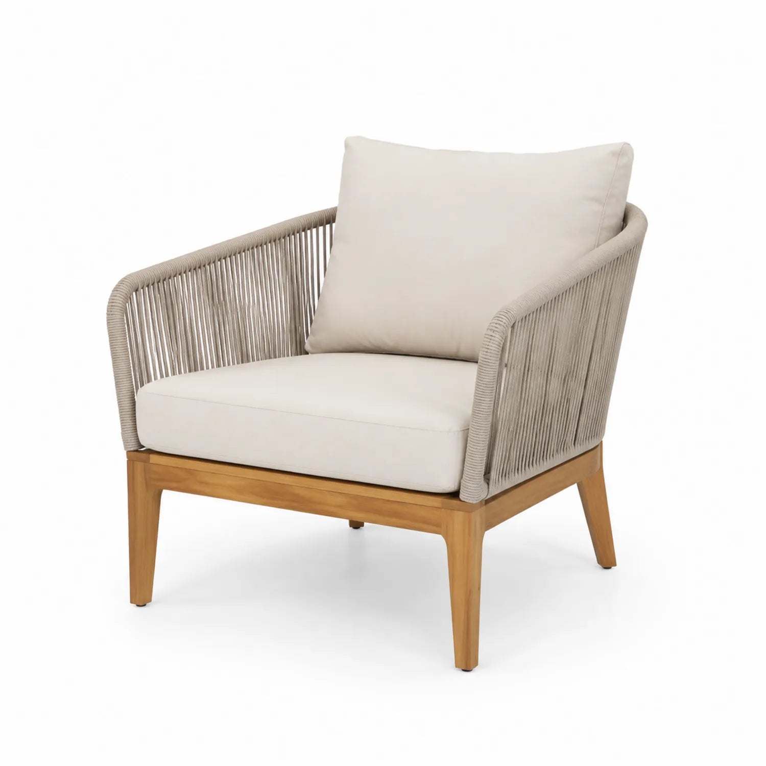 Fauteuil d'extérieur en bois et corde beige