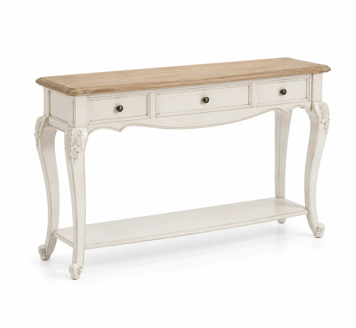 Table console bois blanc 3 tiroirs 120x35x80 cm