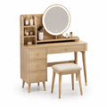 Coiffeuse en Bois avec Miroir LED et Tabouret Beige