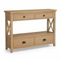 Console en bois avec 4 tiroirs et étagère
