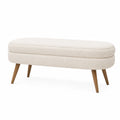 Banc en tissu polyester Crème avec pieds en bois 120 cm