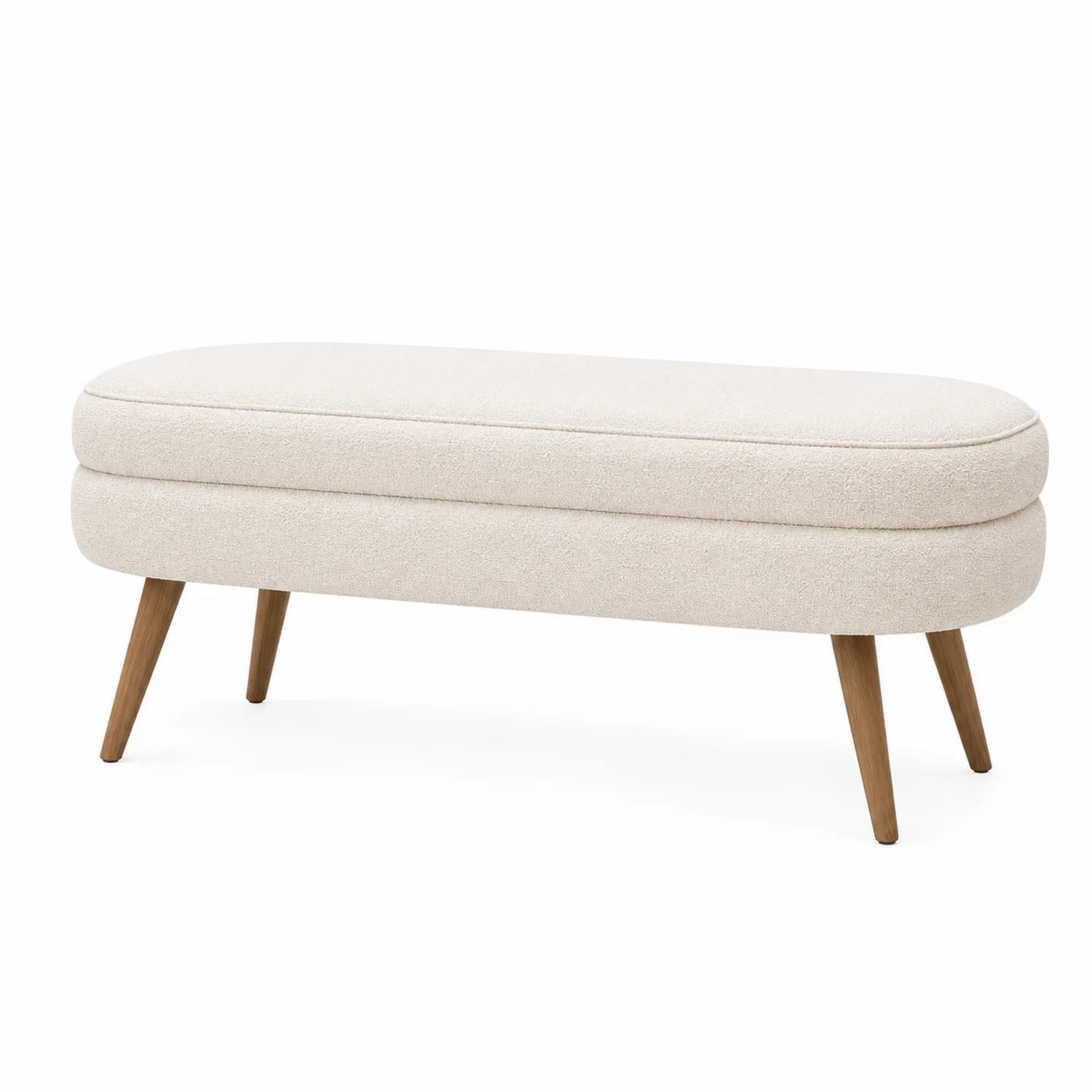 Banc en tissu polyester Crème avec pieds en bois 120 cm