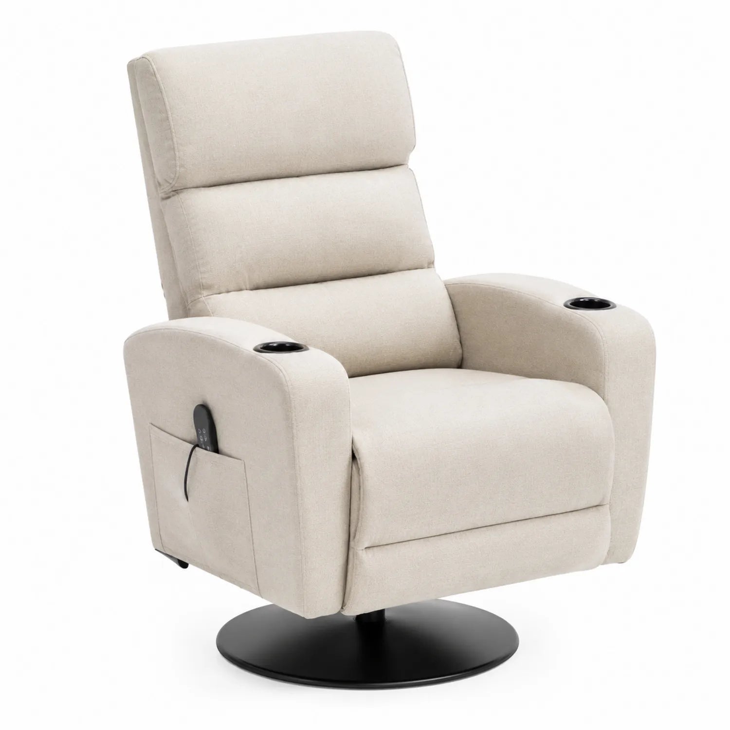 Fauteuil inclinable électrique en polyester beige avec base pivotante