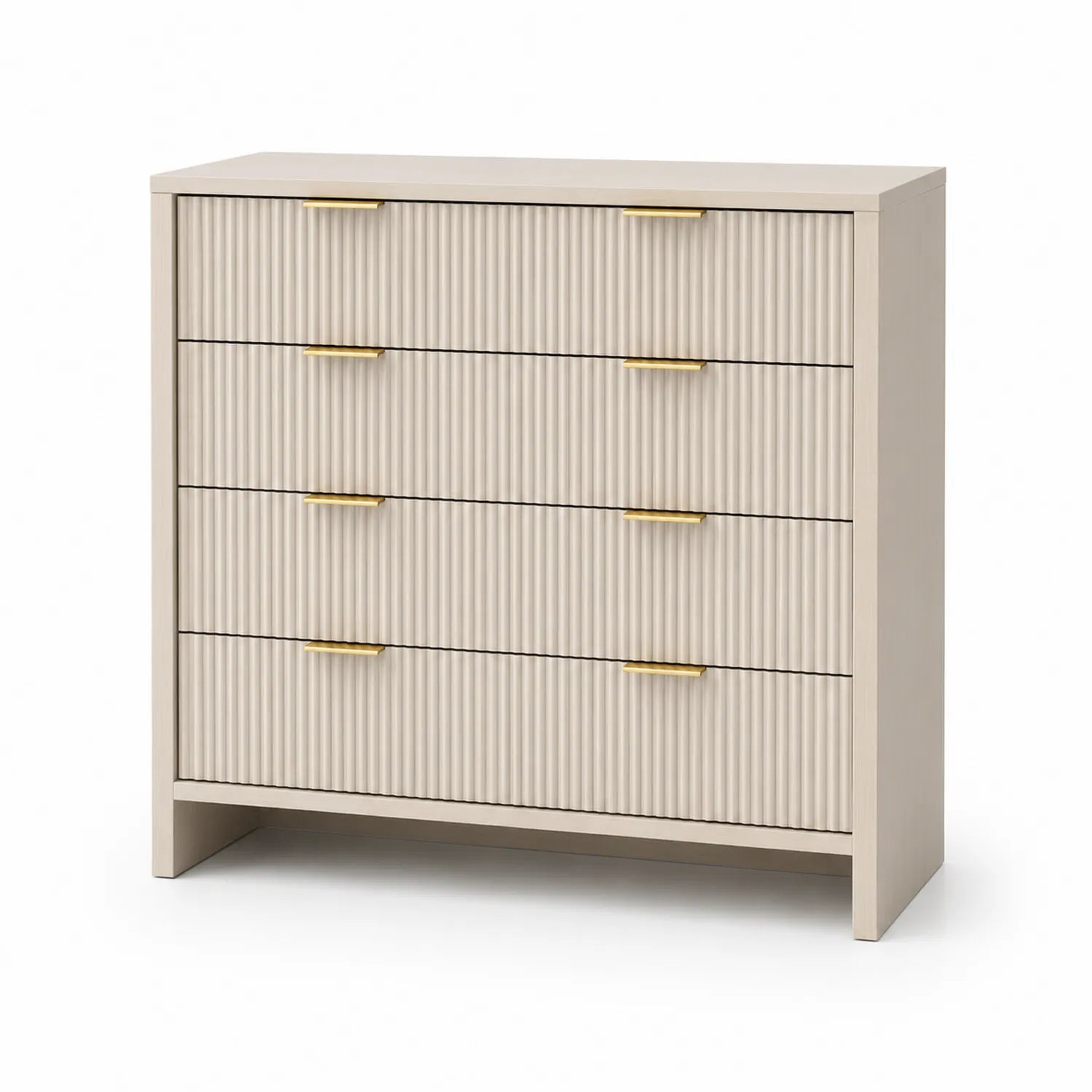 Commode MDF Beige 4 Tiroirs Poignées Dorées 80x40x100cm
