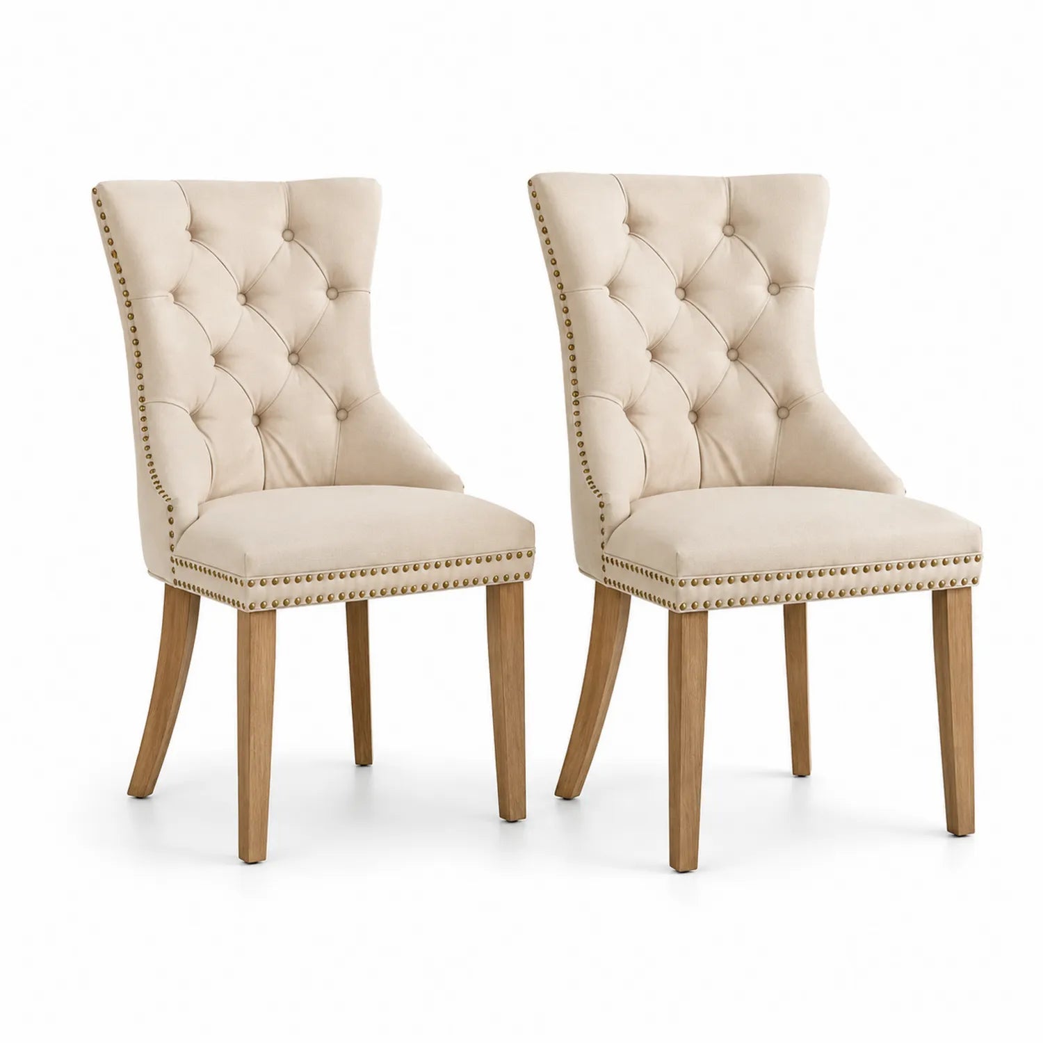 Lot de 2 chaises en tissu avec pieds en bois Beige