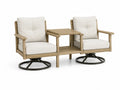 Ensemble de deux fauteuils extérieurs rotatifs en résine tressée avec table intégrée et coussins en polyester Blanc