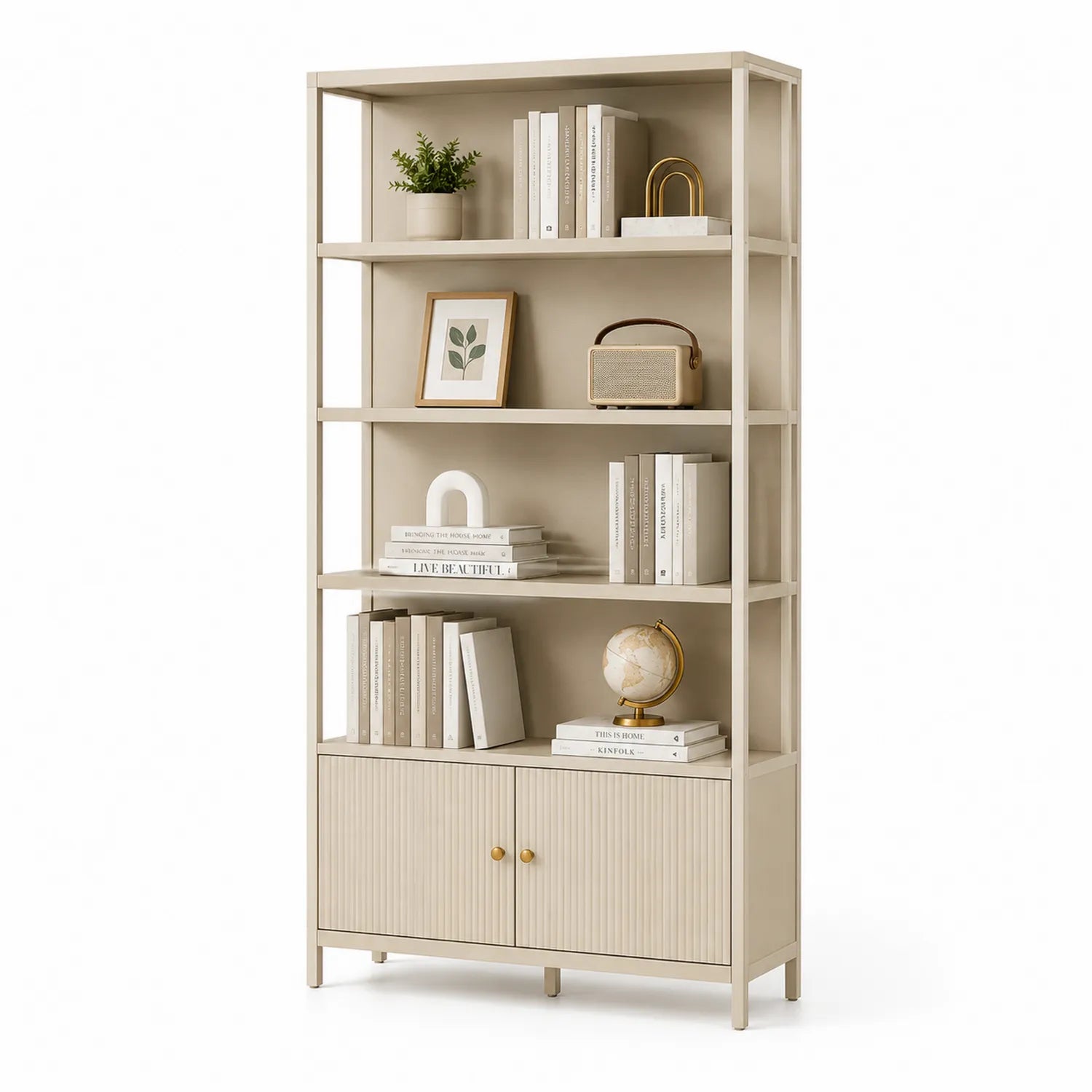 Étagère en Métal et MDF Beige avec Portes