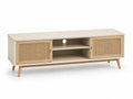 Meuble TV en bois et rotin beige 150x40x50 cm