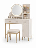 Coiffeuse en bois avec miroir éclairé et tabouret