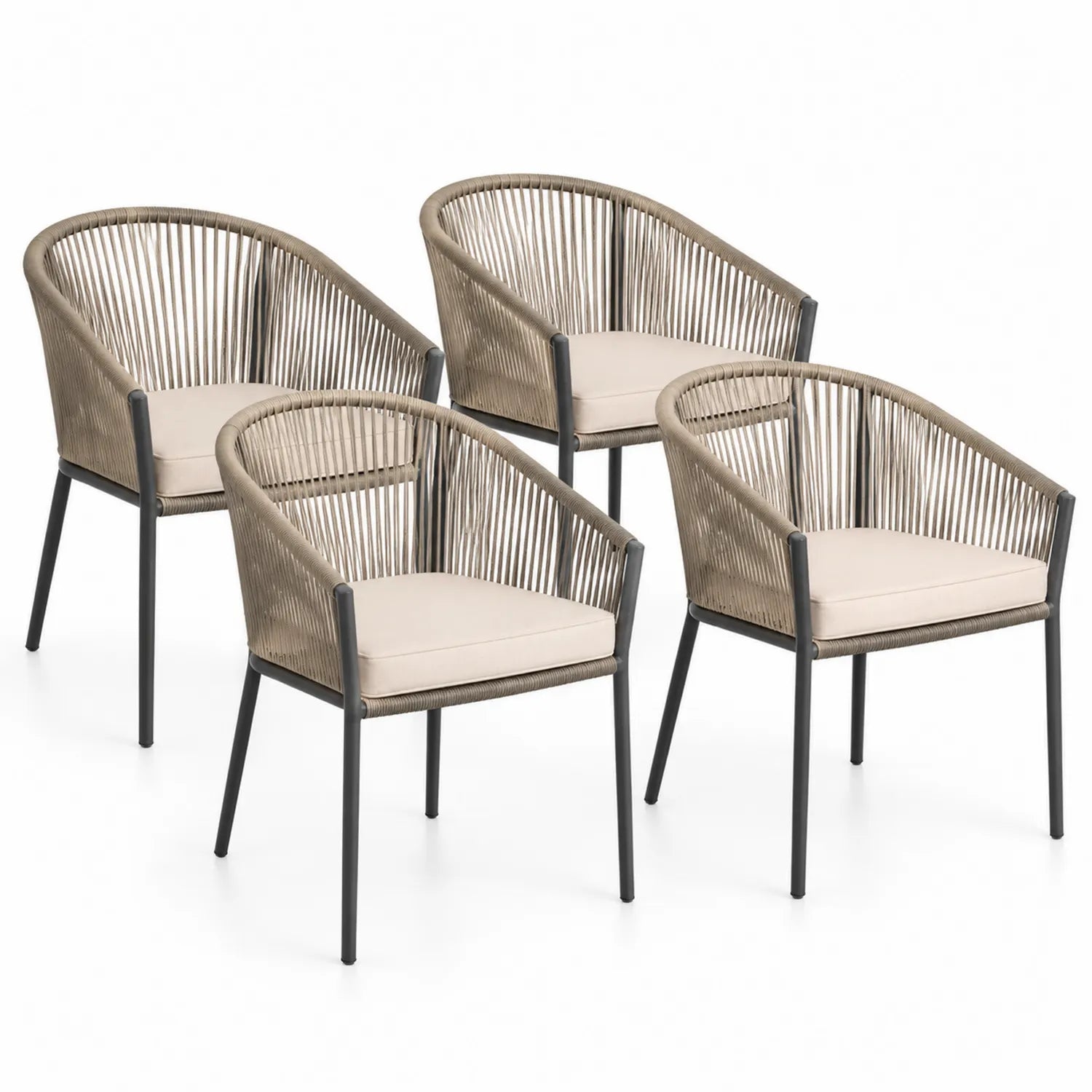 Lot de 4 chaises de jardin en aluminium et corde tressée beige