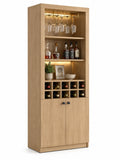 Buffet en bois clair avec étagères et porte-bouteilles intégrés 180x80x40cm