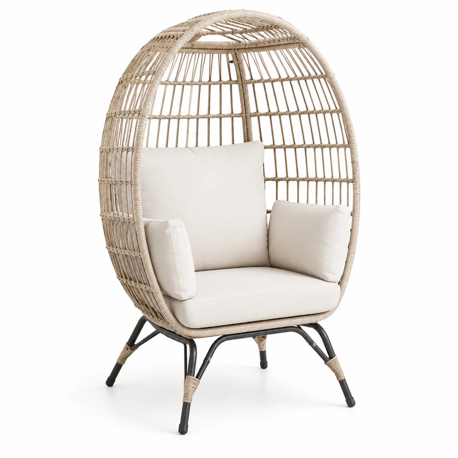 Chaise Œuf Rotin Métal Beige