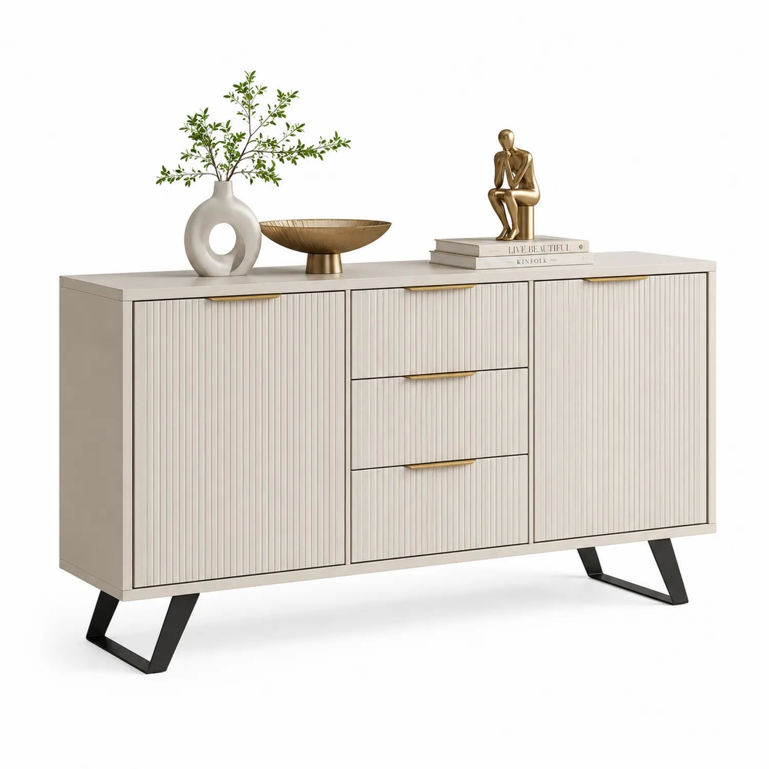 Buffet en bois MDF avec portes et tiroirs 150x40x80 cm