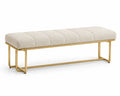 Banc en métal doré avec tissu polyester beige 140x40x45 cm