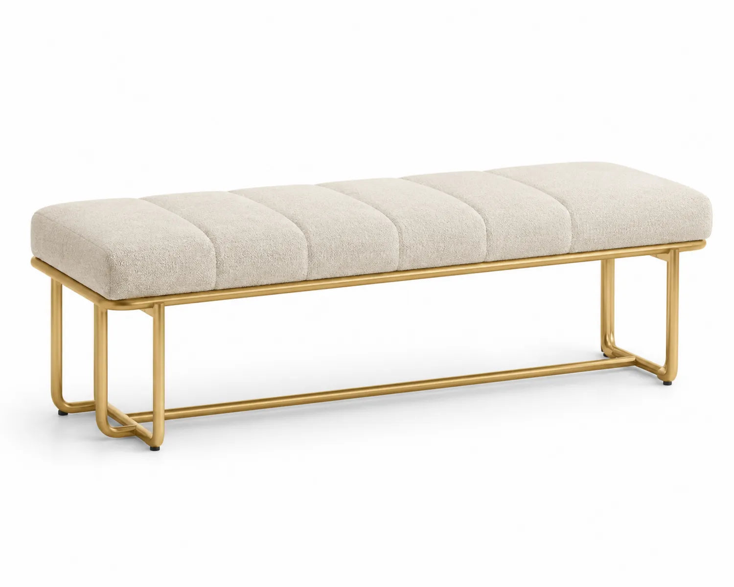 Banc en métal doré avec tissu polyester beige 140x40x45 cm