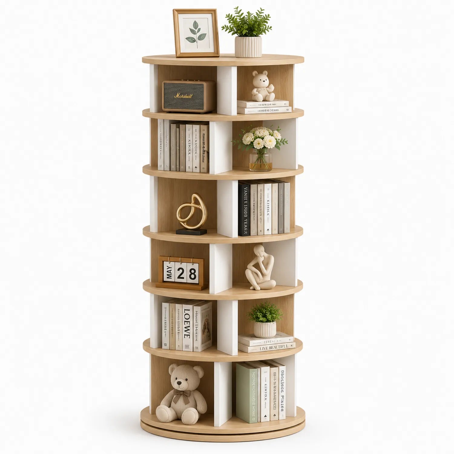 Étagère ronde rotative en bois et MDF 6 niveaux