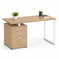 Bureau en bois avec tiroirs, pieds en métal blanc, 150x60x75 cm