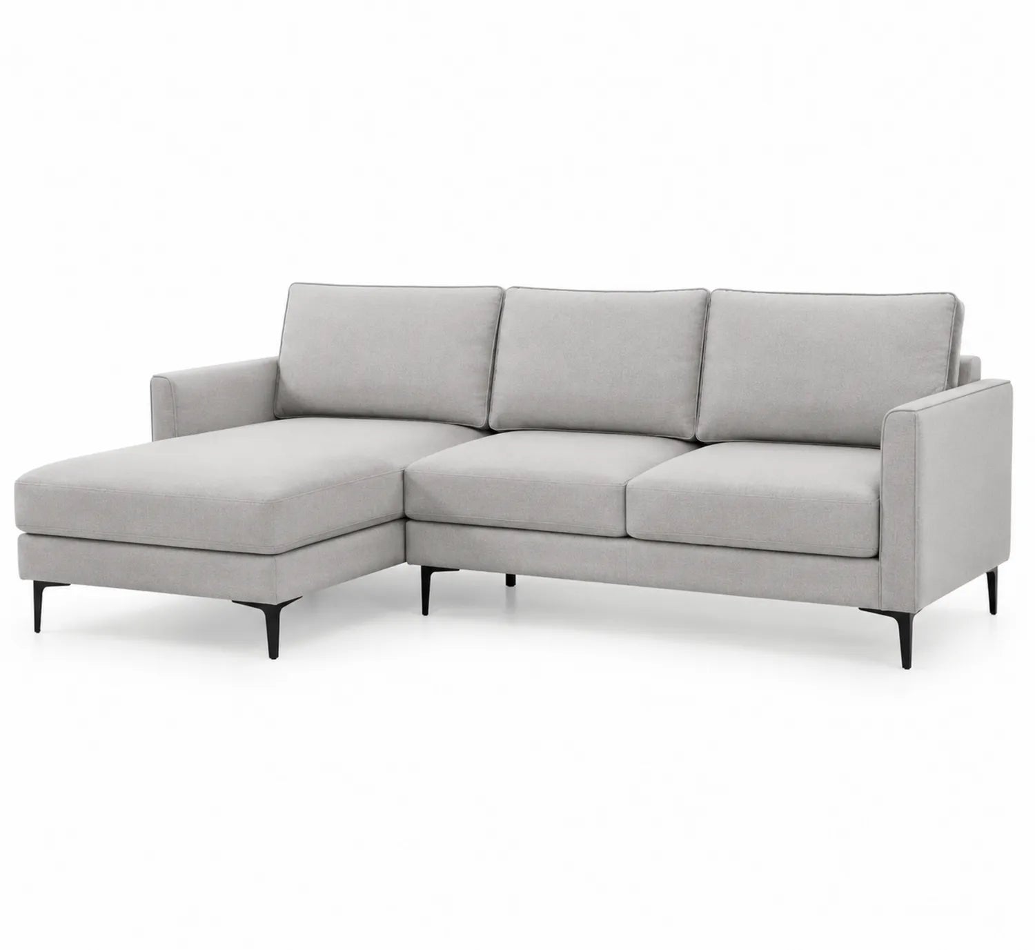 Canapé d'angle en tissu polyester gris clair avec pieds en métal