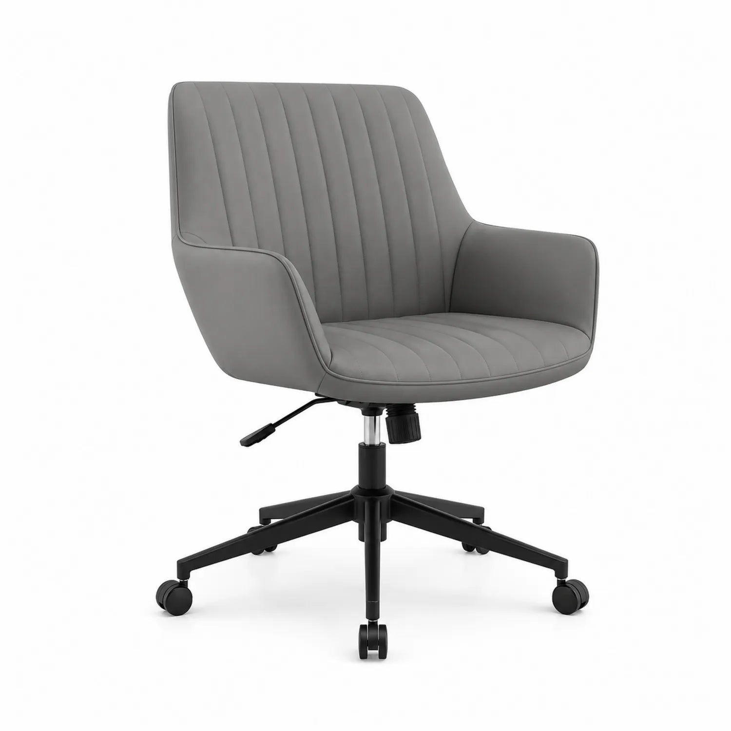 Chaise de bureau en similicuir gris réglable avec roulettes