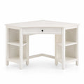 Bureau d'angle avec tiroir et étagères en bois blanc