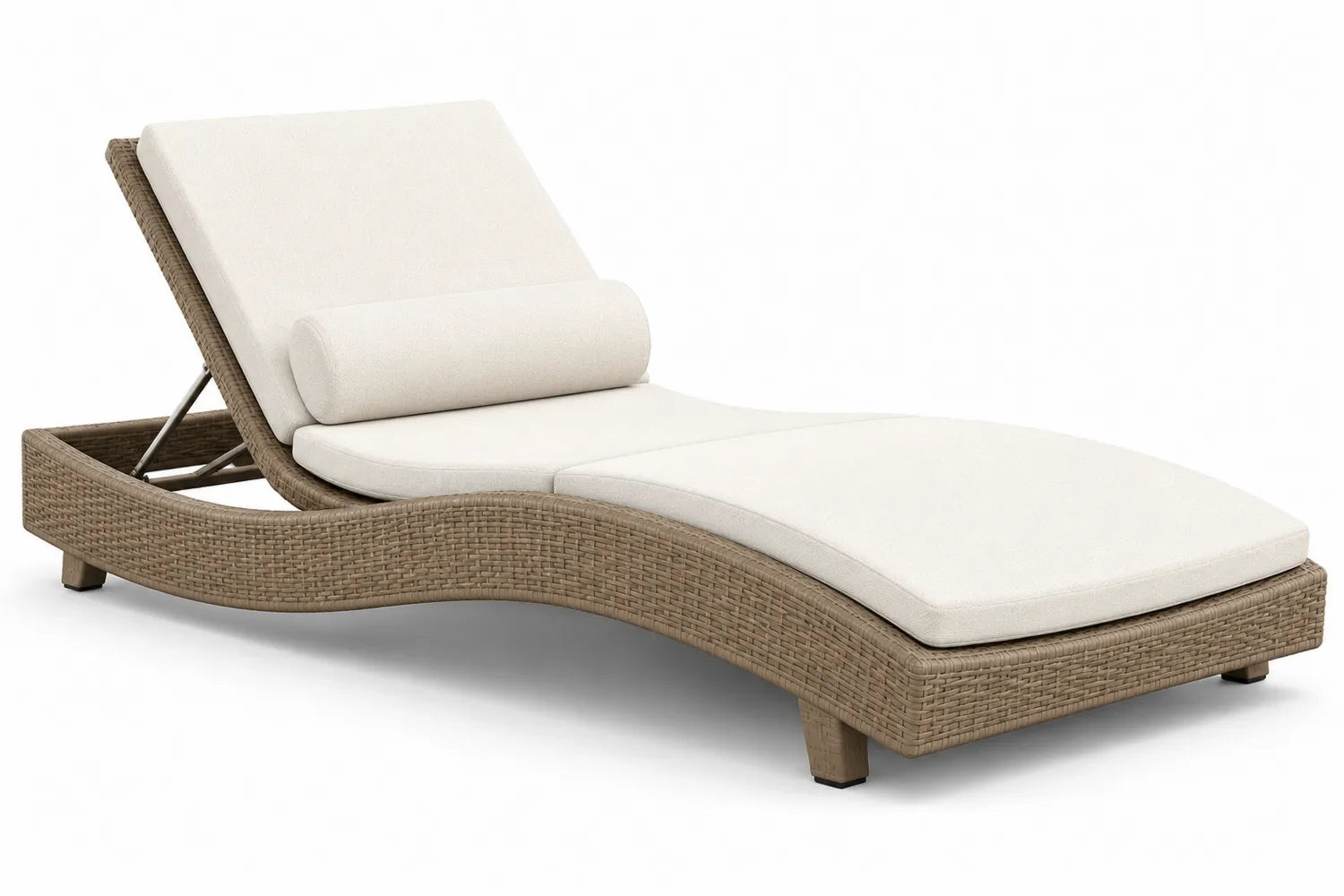 Chaise Longue en Résine Tressée et Tissu Crème Réglable