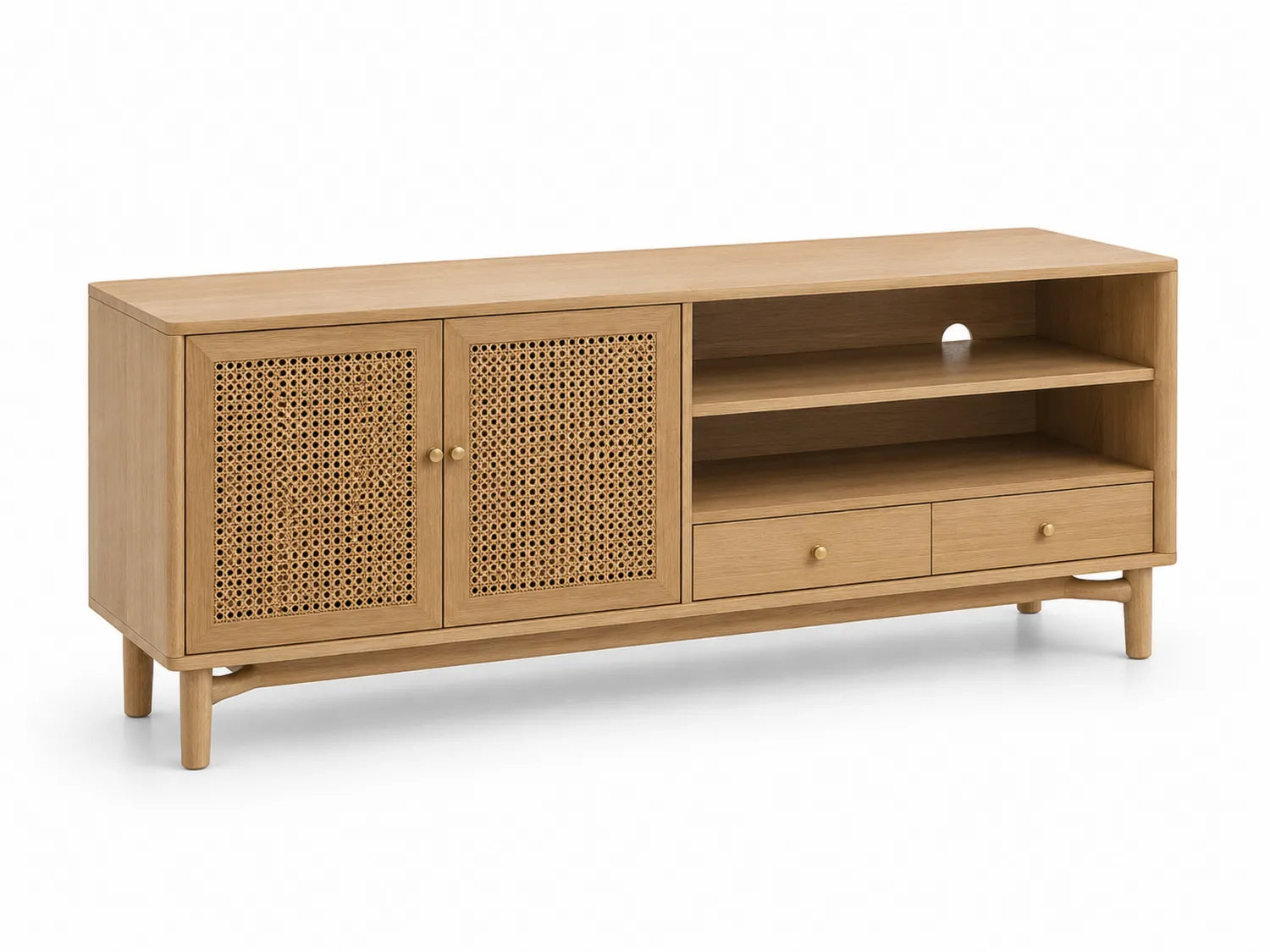 Meuble TV en Bois et Rotin 150x40x60cm