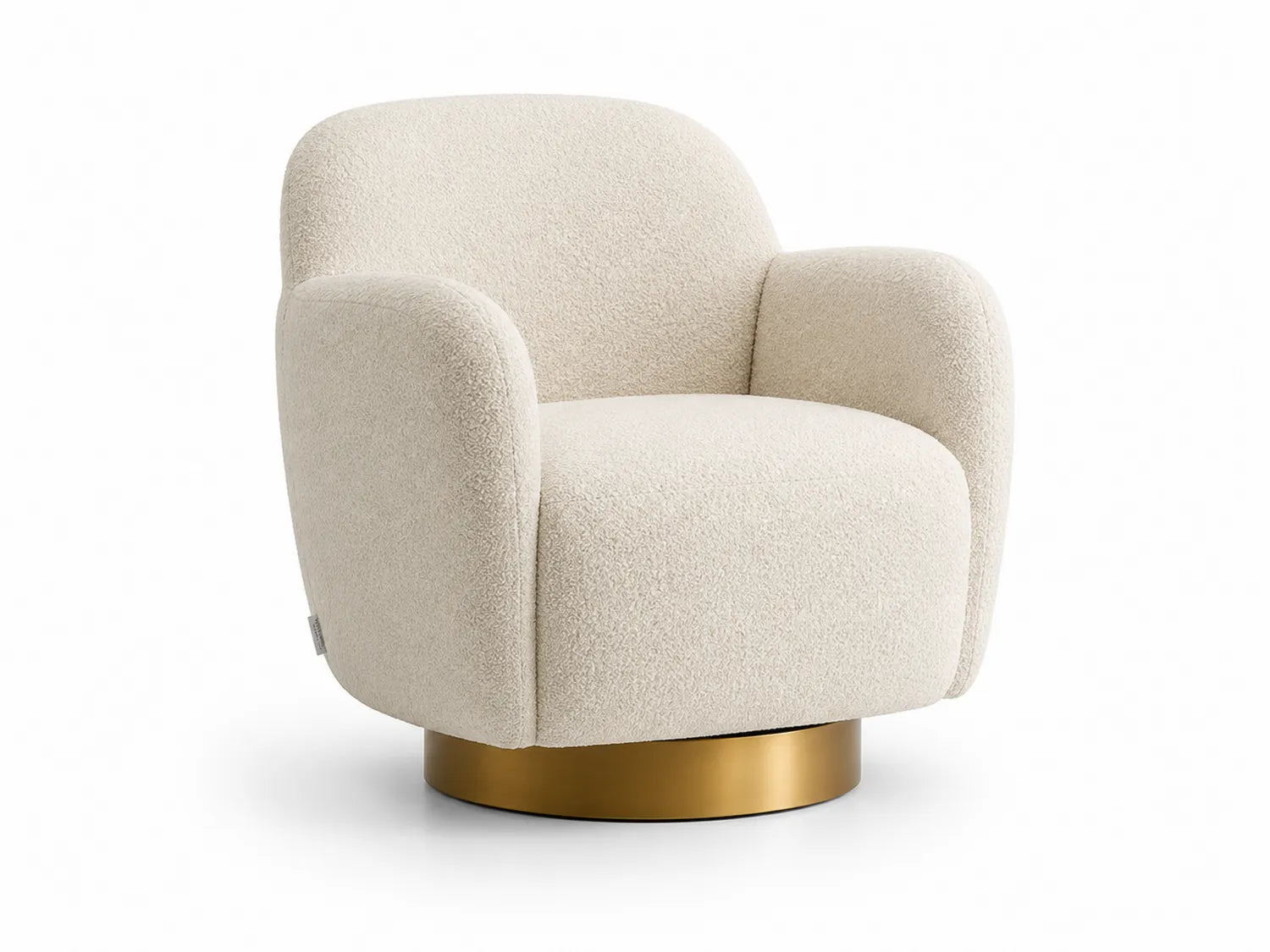 Fauteuil en tissu bouclé Crème avec base pivotante en métal