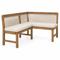 Banc d'angle en bois avec corde et coussins beige