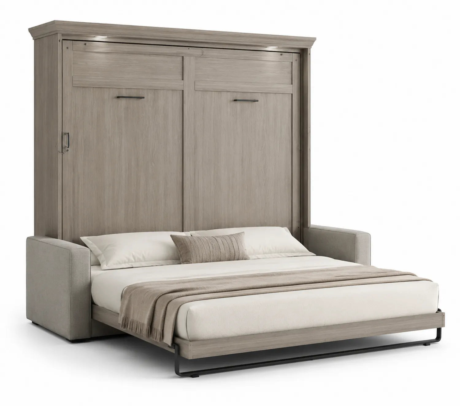 Lit escamotable en bois avec canapé intégré et tissu Gris 200x160 cm