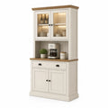 Buffet vaisselier en bois Crème et Chêne avec LED 200x90x40 cm